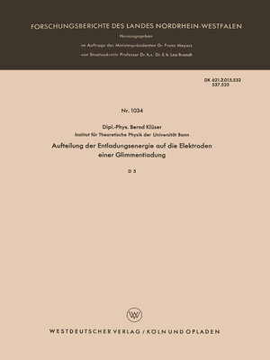 cover image of Aufteilung der Entladungsenergie auf die Elektroden einer Glimmentladung